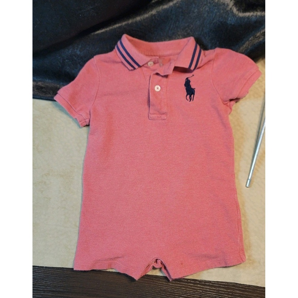 RALPH LAUREN BABY BOYS RED ROMPER SIZE 12M EUC